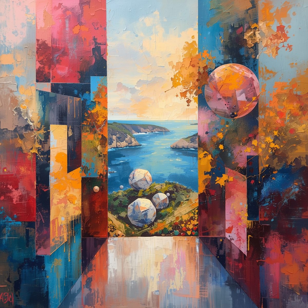 Close-up of textured acrylic brushstrokes from a student piece